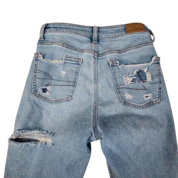 American Eagle Mom Jeans Womens 0 26x27 Light Wash High Rise Distressed - Picture 7 of 14